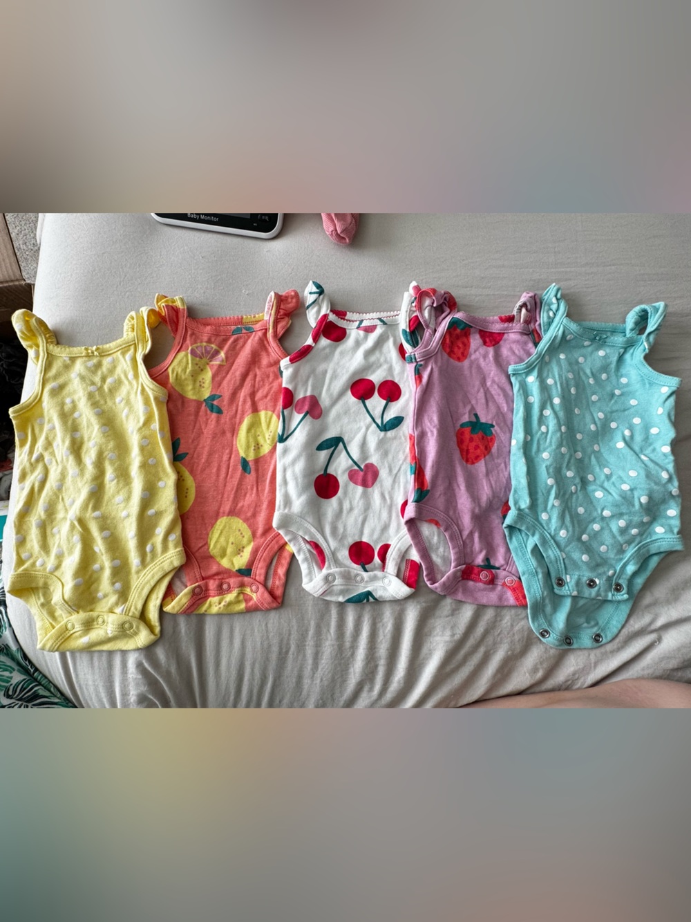 Carter's Yellow, Coral, White, Pink & Aqua Fruit Print Baby Bodysuit Set